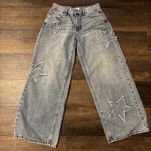 Simple Society Wide Leg Star Embellished Denim Jeans 5/27 Y2K